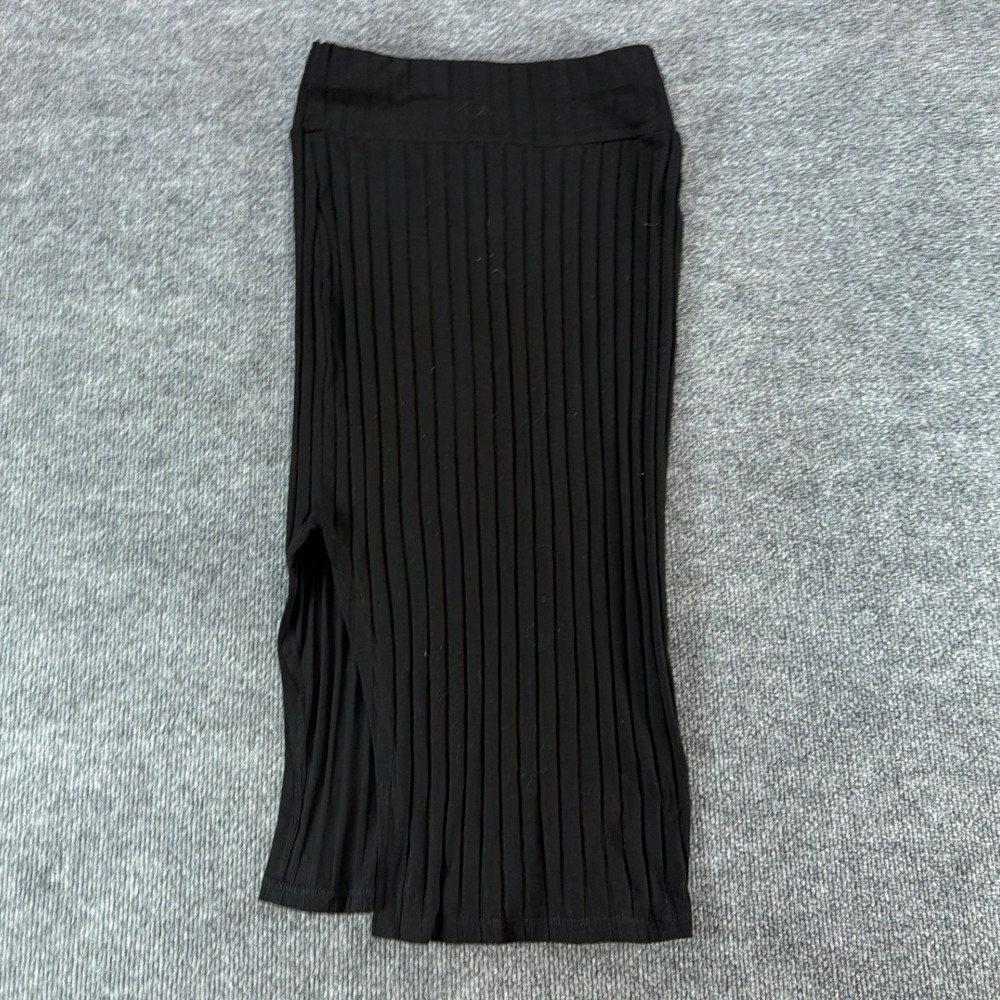 SHEIN Womens Black‎ Ribbed Knit Midi Skirt Side Slit Elastic Waist Size Small